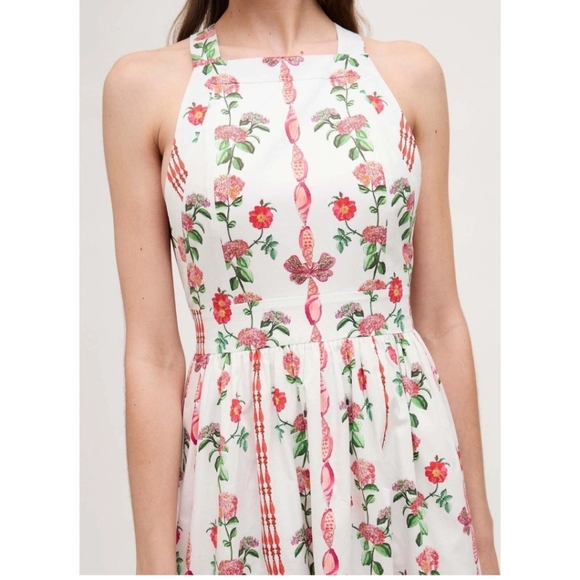 Hill House Addie Dress Red Shell Vine Stripe Cotton Sateen M Apron NWT - Picture 5 of 15